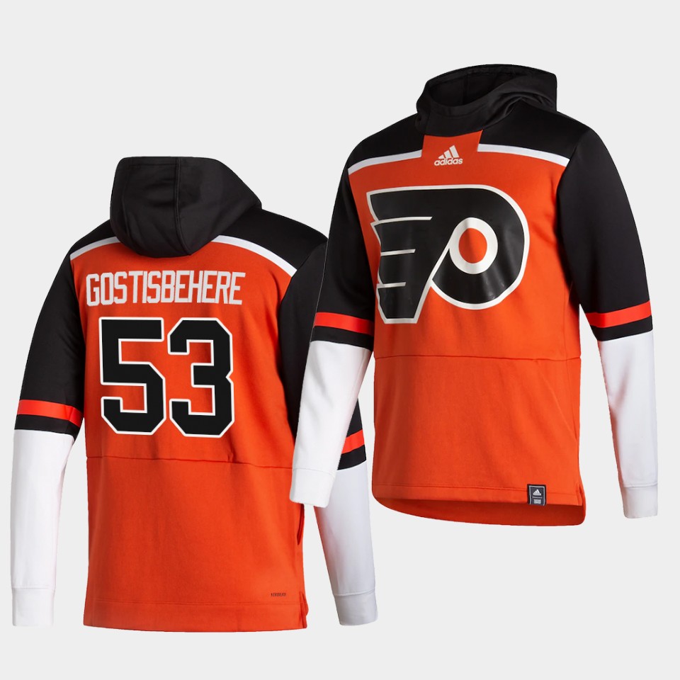 Men Philadelphia Flyers #53 Gostisbehere Orange NHL 2021 Adidas Pullover Hoodie Jersey